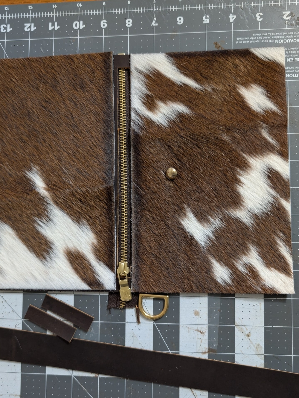 Upcycled large Wristlet W Strap Made W Hair On Cowhide & Authentic LV Hardware. - Picture 10 of 13